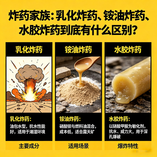 雅江炸药家族：乳化炸药、铵油炸药、水胶炸药到底有什么区别？